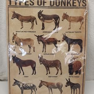 Types of Donkeys Wall Decor Poster Tin Sign 12x16 New